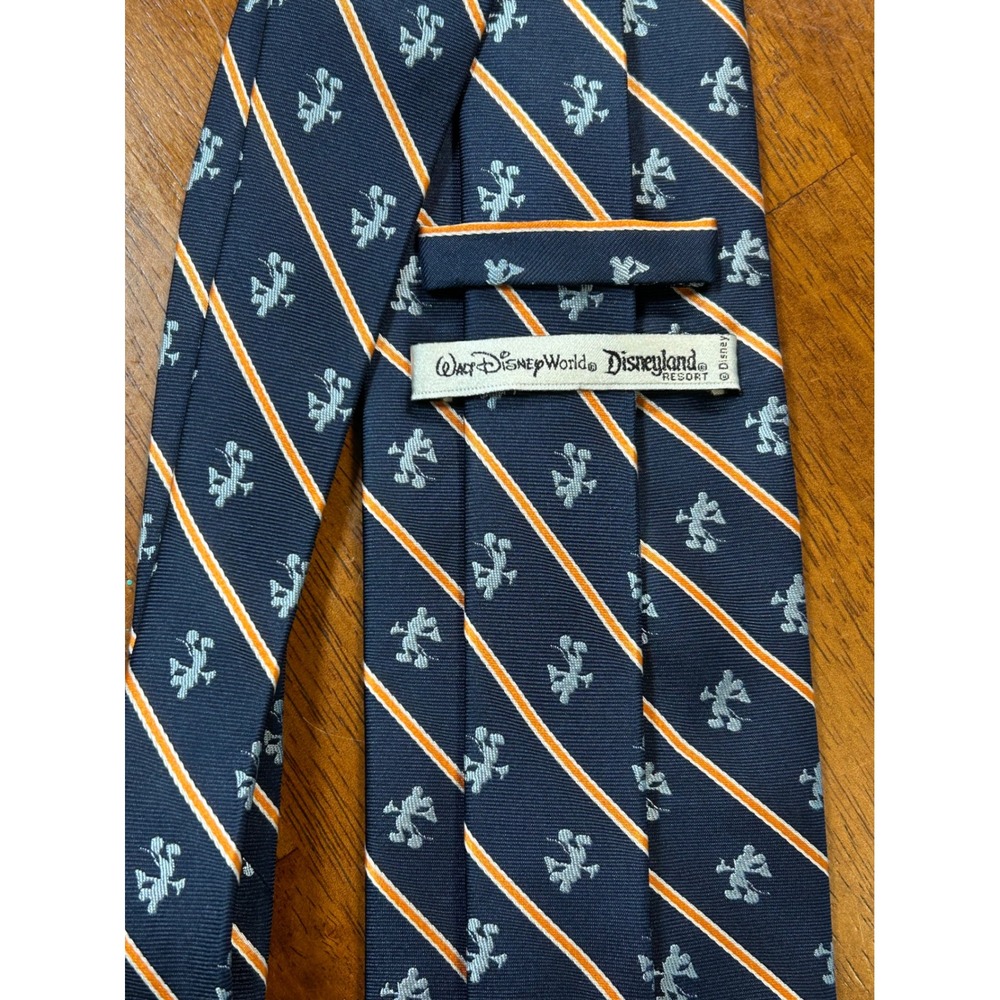 Disney Necktie Mens OS Navy Blue Mickey Mouse Striped Silk Walt Disney World